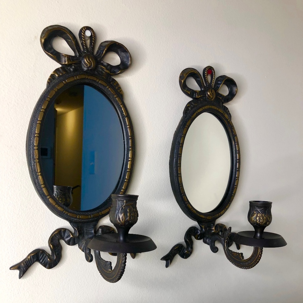 Vintage Wall Mirror with Candle Holder (Set of 2)